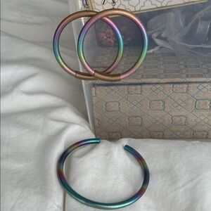 Colorful Titanium earrings with matching cut bracelet